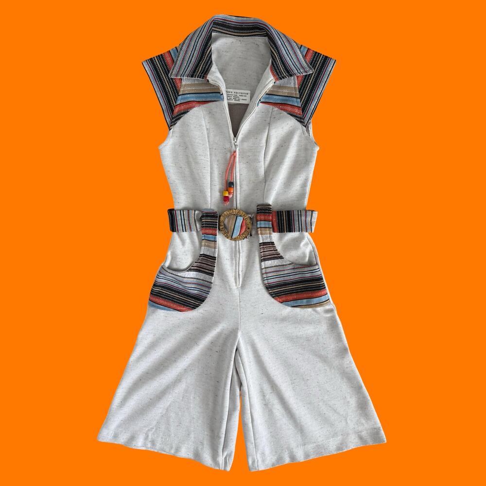 70's vintage southwest tribal boho earthy culotte jumpsuit XS